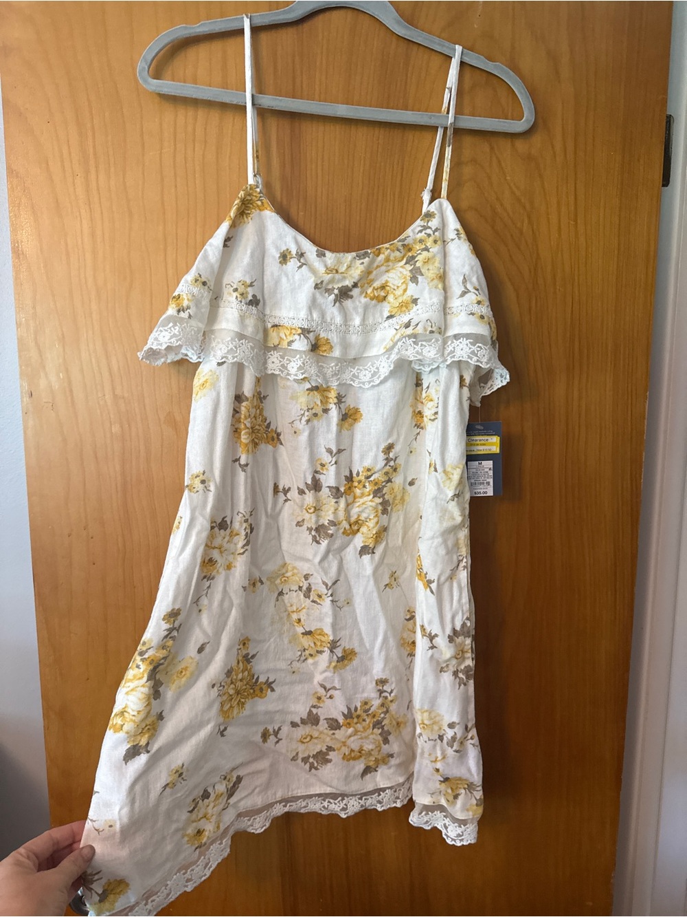 Universal Thread White and Yellow Floral Lace-Trim Mini Dress